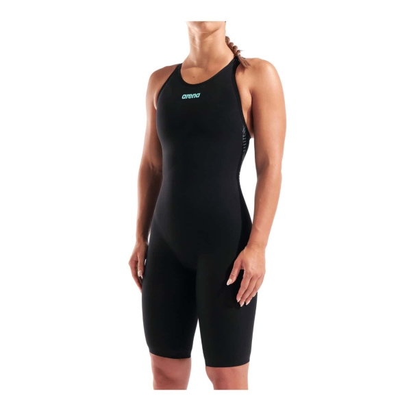 011279-100_1 Fato de Banho Competição Mulher Arena Powerskin Veloce Black-Teal Costas Abertas