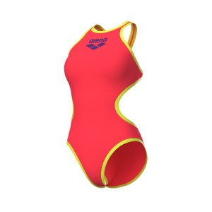 Fato de Banho Mulher Arena One Biglogo Coral: resistente ao cloro, confortável e hidrodinâmico em tecido MaxLife Eco.