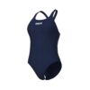 O Fato de Banho Mulher Arena Team Swim Pro Azul-Marinho é um fato de banho de treino resistente ao cloro, confortável e durável, ideal para natação frequente.