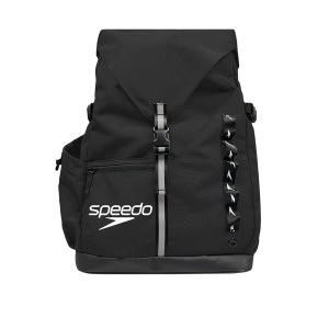 A Mochila Speedo 45L Pro Preto oferece grande capacidade, base resistente à água e bolsa removível para separar equipamento molhado e seco.