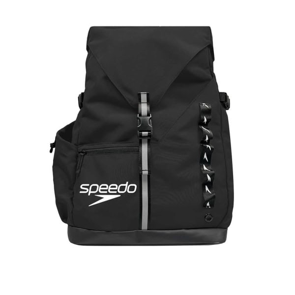 A Mochila Speedo 45L Pro Preto oferece grande capacidade, base resistente à água e bolsa removível para separar equipamento molhado e seco.