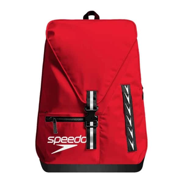 A Mochila Speedo 35L Team Vermelho é resistente, organizada e ideal para treinos e competições, com bolsa removível para separar material molhado e seco.